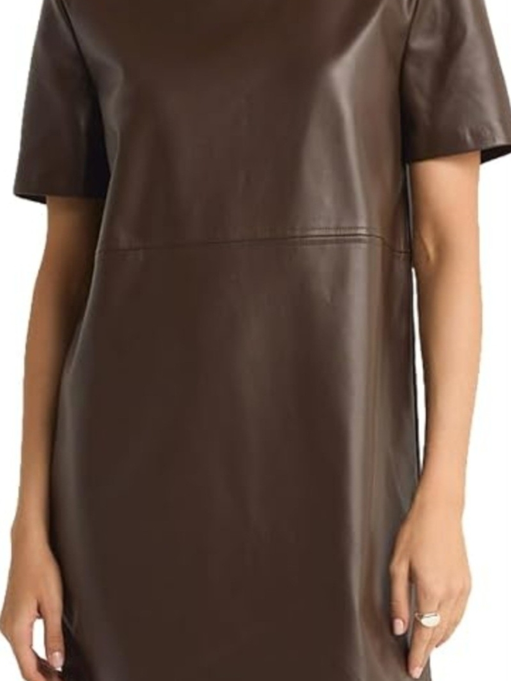 Ann Taylor Chocolate Brown Faux Leather Short Sleeve Shift Dress M / 10